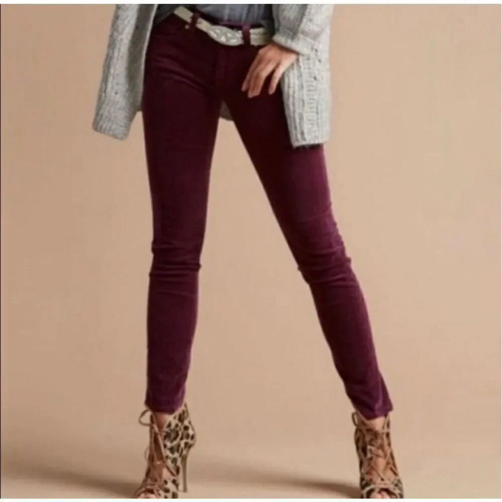 CAbi burgundy ankle skinny corduroy colorful size 4 jeans